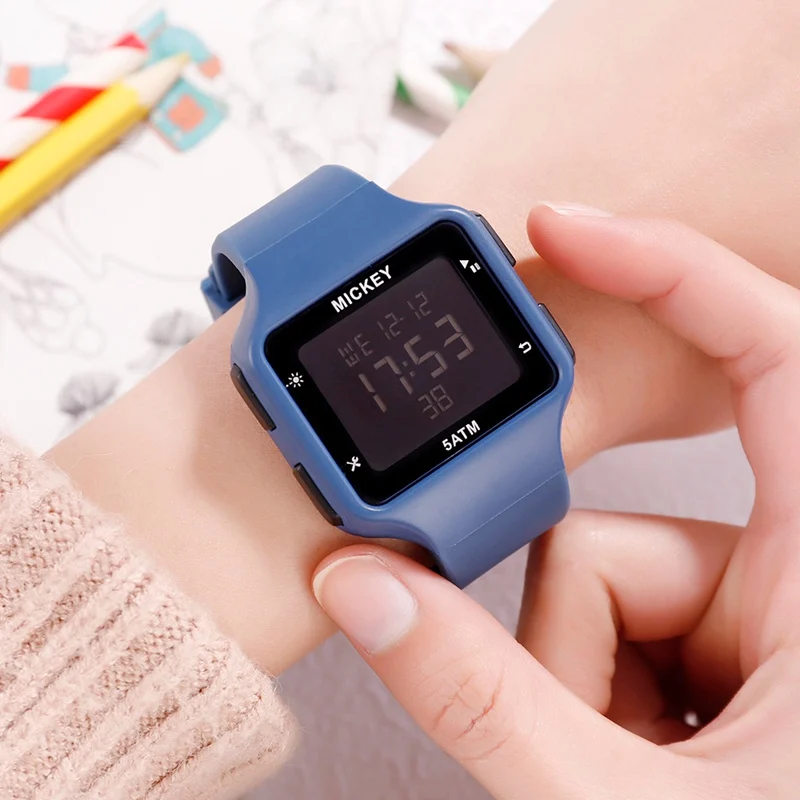

Children Digital Watch Blue Black Rubber Water Resistant Watches Disney Mickey Mouse Students Sport Pupil Teenager Daily Clocks