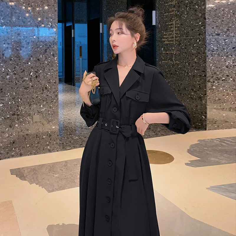 

Spring Skirt type Long Trench Coat Women New Autumn Korean Fashion Vintage Elegant Windbreaker Quality Outerwear Female D124