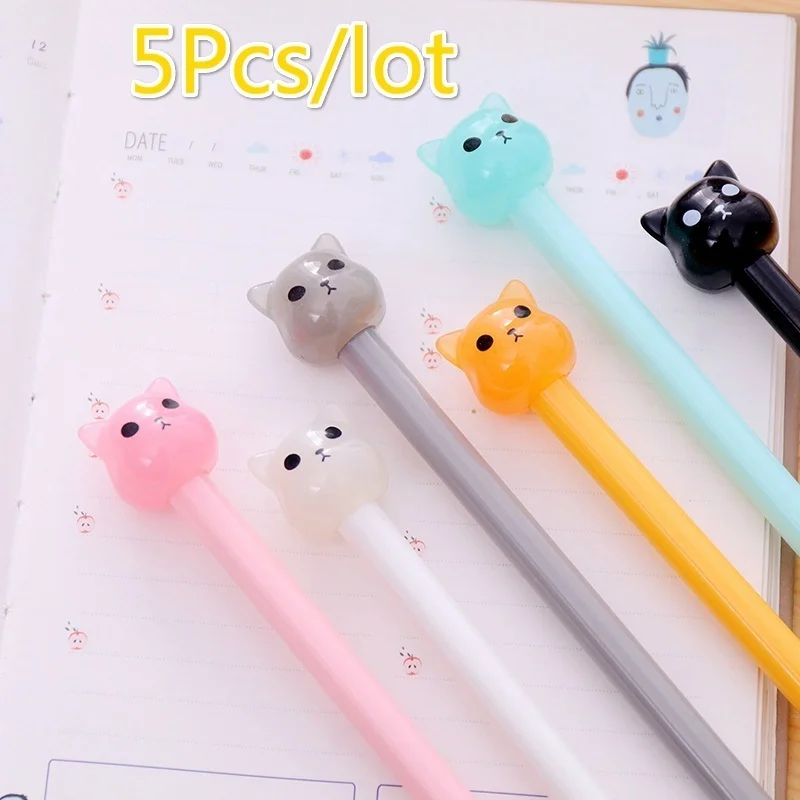 

5 Pcs Cute Cat Pen Gel Pens Kawaii Pen Cute Office School Stationery Gifts(color:random)