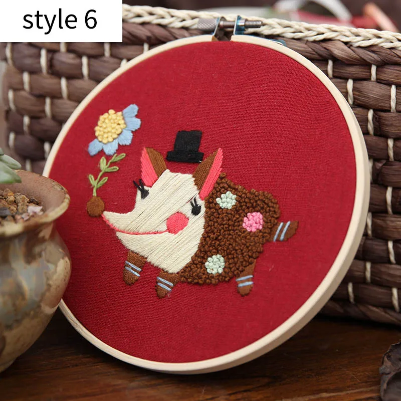 style 6 Подвесные картины 15*15 см вышивка DIY ручной работы комплект милый мультфильм животное для начинающих рукоделие материал посылка - Цвет: style 6
