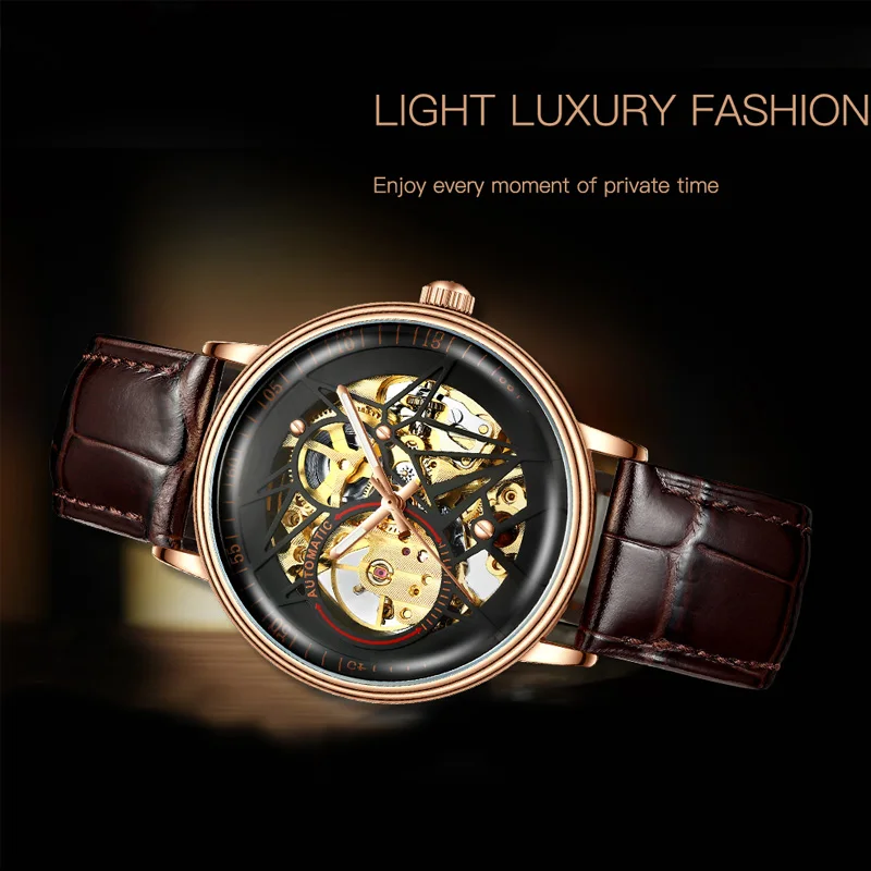 Часы мужские механические золотистые/коричневые в стиле ретро|Мужские часы| |