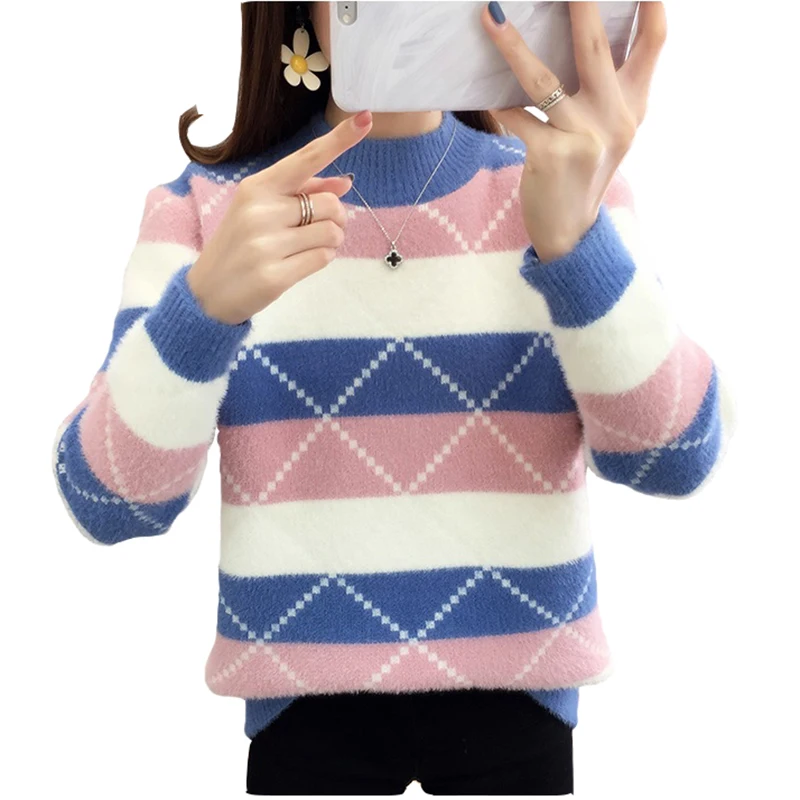 

Imitation Mink Velvet Half Turtleneck Sweater Female Autumn Winter NEW Pullover Sweater Women's Tops Loose Thick Bottoming Shirt