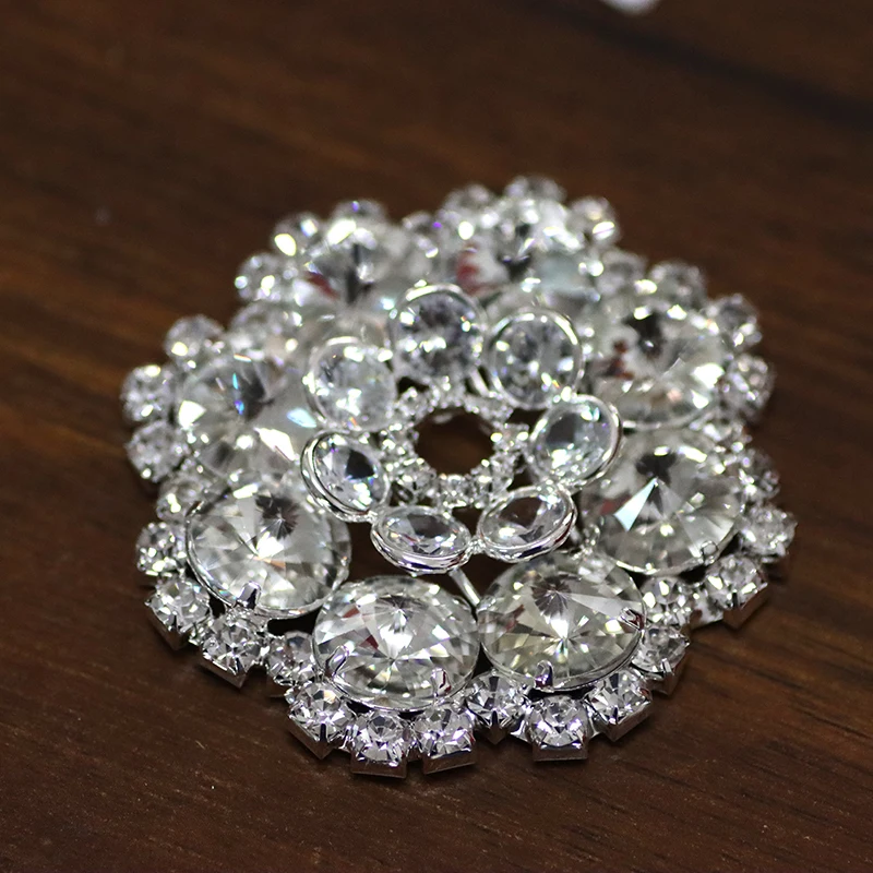 

5.8cm Round Rhinestone Applique Silver Base Flower Sew on Rhinestone For Bridal Hair Dress Decoration DIY Garments