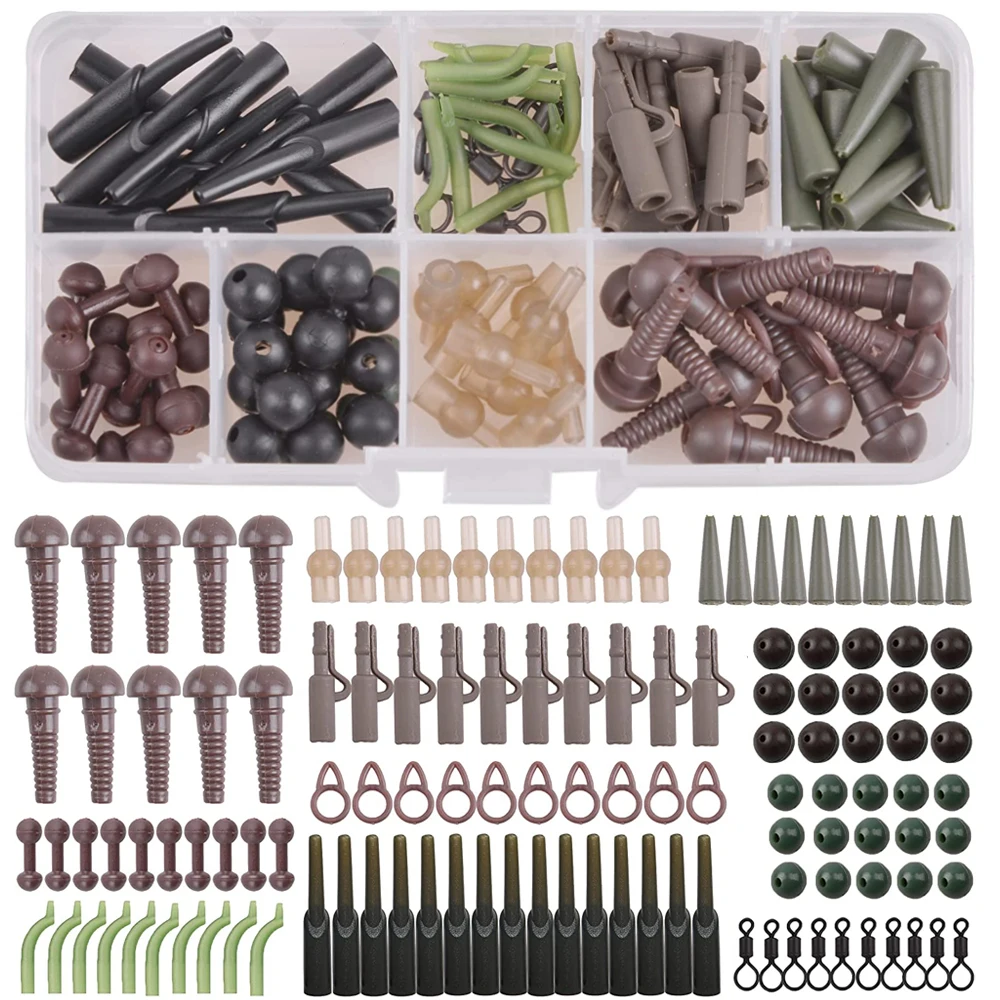 

125Pcs/Box Assorted Carp Fishing Tackle Kit Including Rubber Tubes Carp Hook Sleeves Rolling Swivels Carp Rig Accessories