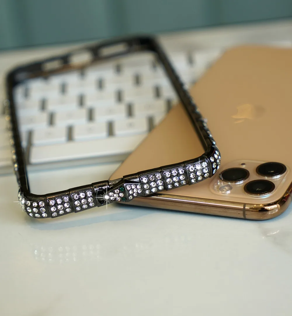 Для iPhone X XR XS Max чехол Bling Чехол-бампер с алмазами для iPhone 11 Pro Max 8 7 6Plus чехол блеск змея со стразами инкрустация металлической рамкой