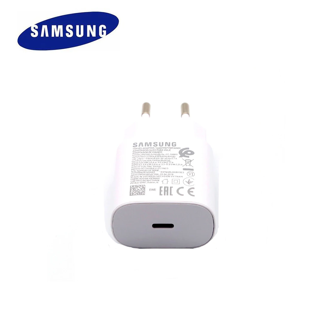 Only White Charger Зарядное устройство samsung 25 Вт супер быстрое зарядное устройство PD EU type-c Зарядка для samsung s10 Galaxy Note 10 plus mi9 k20 pro PD кабель - Тип штекера: Only White Charger