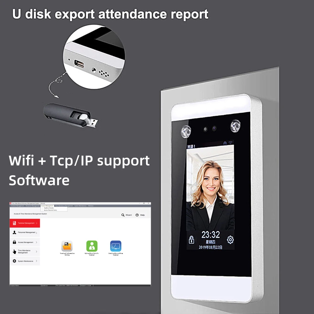 Управление доступом динамическое распознавание лица Wifi система TCP IP устройство 4