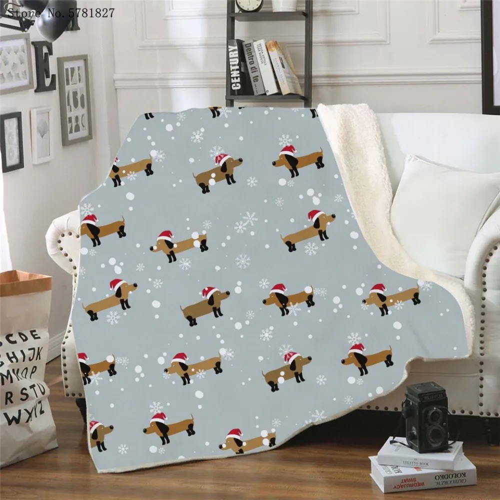 

Merry Christmas Sherpa Blanket Sausage Dog Throw Blanket Dachshund Weighted Blanket Festival Kids Gift Blanket Home Decor