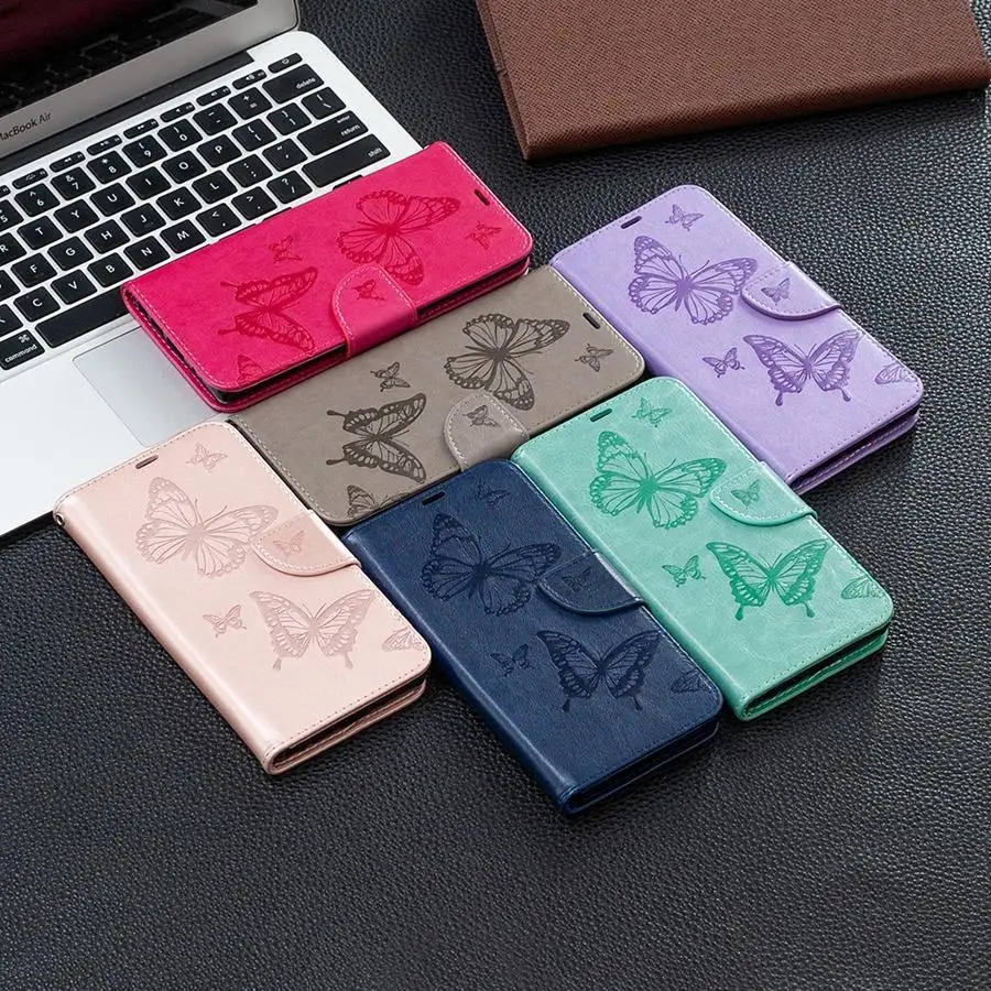

Butterfly Embossing PU Leather Wallet Case For Huawei Honor 7A 8A 8C 9A 9S 9X 10i Huawei P50 Pro Lite Y5/Y6/Y7 2019 Y6P Y7P