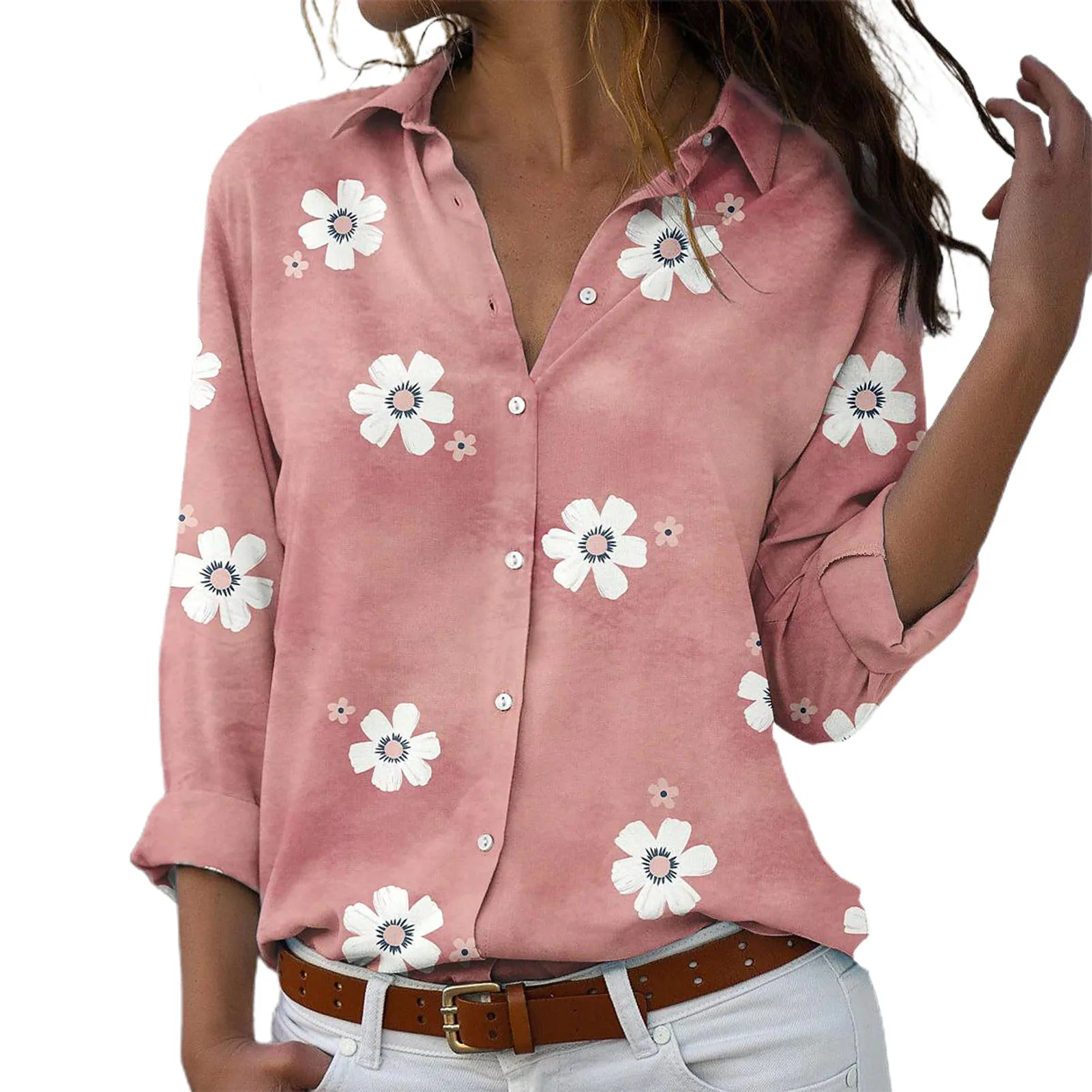 

Floral Print Women Shirts And Blouses 2022 Spring Fashion Turn-down Collar Long Sleeve Office Lady Tops Plus Size Casual Blouse