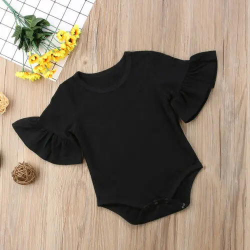 

Baby Girls Flared Sleeve Romper Unisex Baby Solid Ruffle Sleeve Bodysuit Summer Jumpsuit One-Piece Outfit for 0-24M Infants