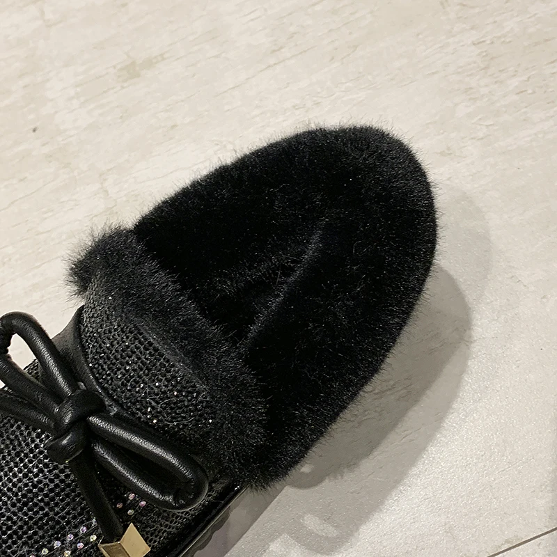 Shiny Glitter Snow Boots Women Fashion Warm Plush Ankle Boots Woman Non Slip Botas Mujer Butterfly-knot Decoration