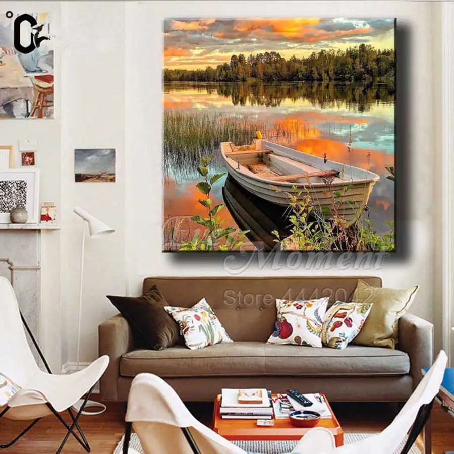 Алмазная 5D Вышивка с полными квадратными стразами лодка дерево пейзаж мозаика