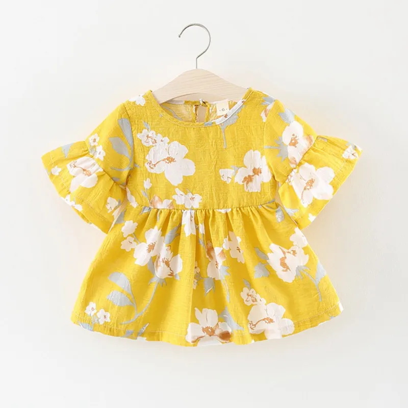 

Summer Casual Baby Girls Dress Floral Print Dress Cotton Kids Flare Sleeve Dresses Sundress Outfits Clothes baby dress