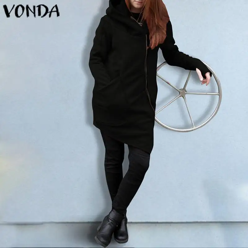 VONDA женские толстовки толстовки сезон осень-зима платье VONDA Женская Повседневная Верхняя одежда на молнии с длинным рукавом пальто S-5XL