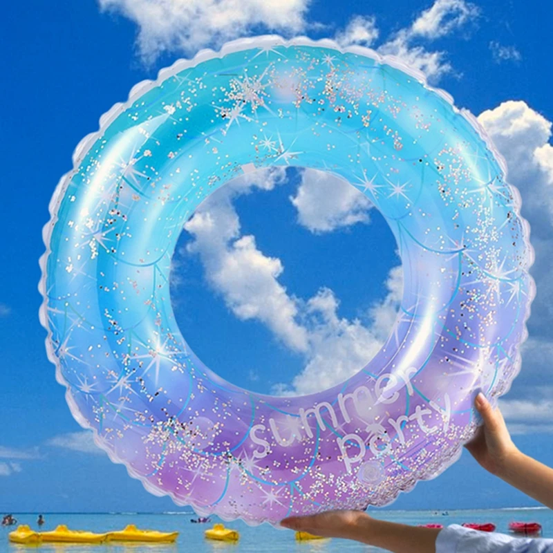 

Kids Adult Inflatable Swimming Circle Thickened Pvc Rainbow Pattern Swimming Circle Swimming Pool Toys Water Seat Toys