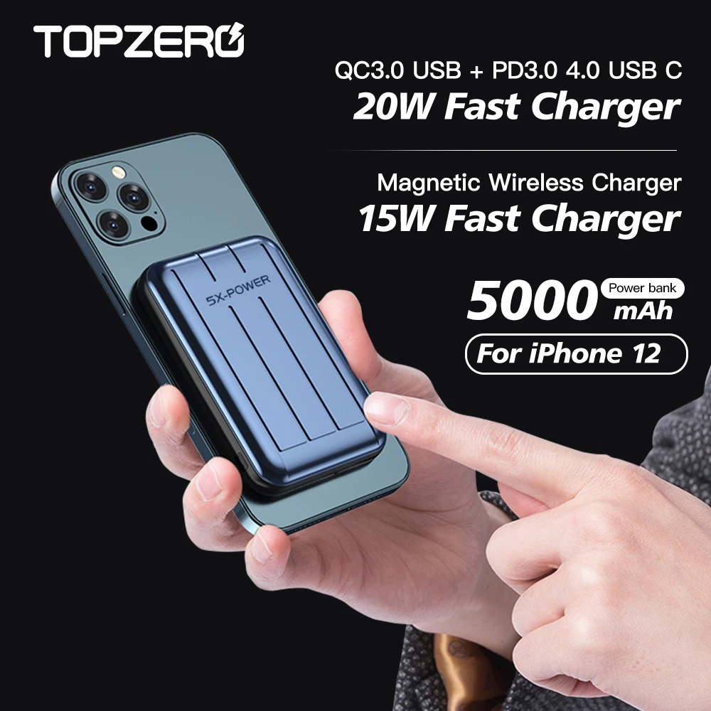 

15W Mini Magnetic Wireless Power Bank 5000mAh USB C PD Fast Charge Portable Charger External Battery Powerbank For iPhone 12 11