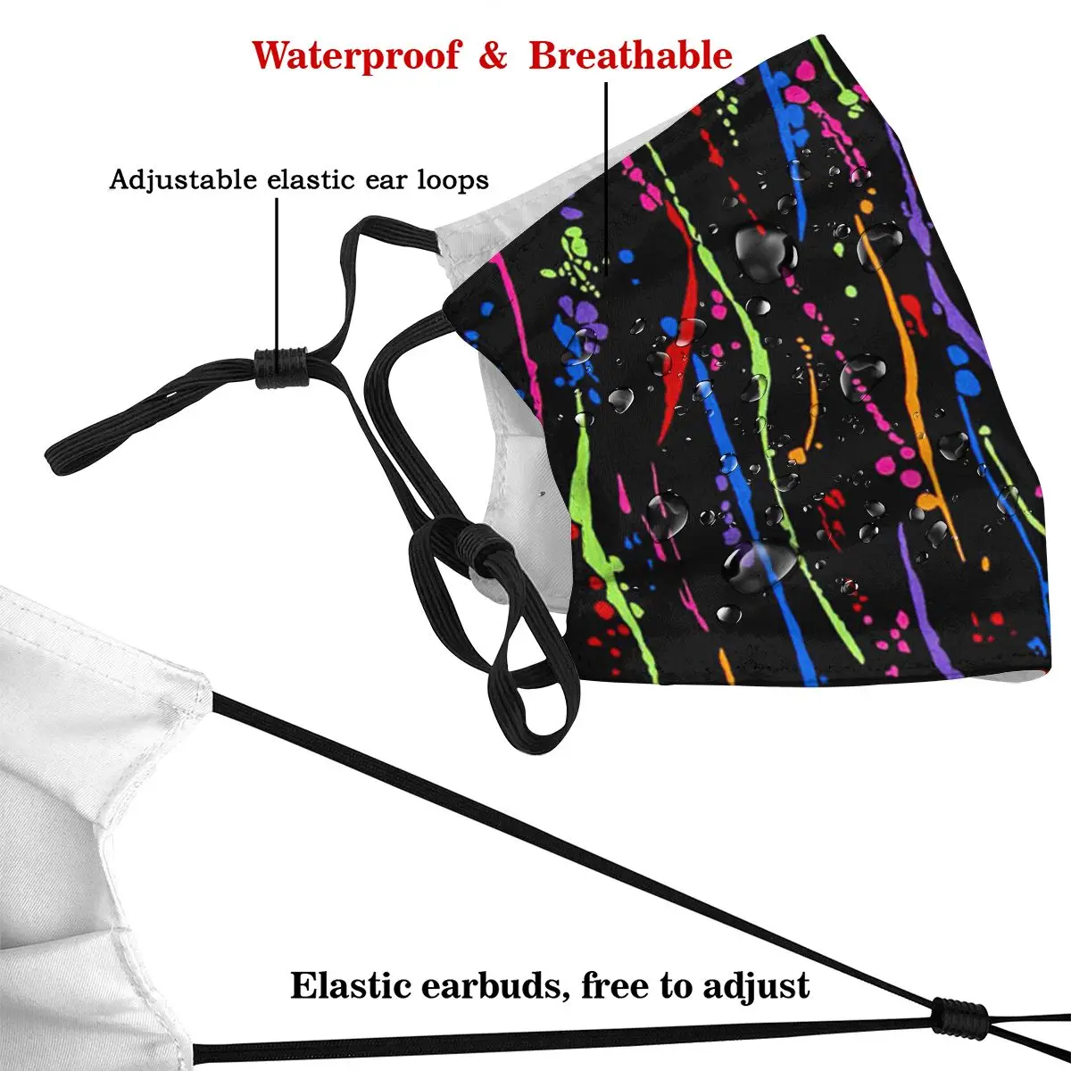 

Rainbow Bright Paint Splatter Adult's Dust Mask with Filter PM2.5 Activated Carbon Mouth Face Reusable Washable