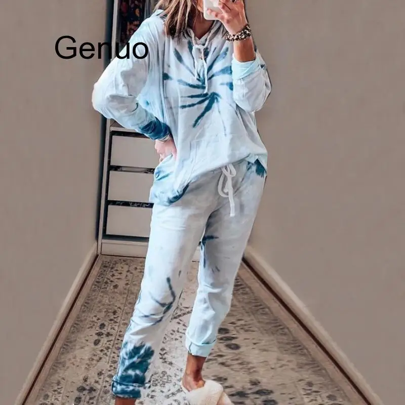 Женский тренировочный костюм для бега с принтом тай-дай Длинные повседневные