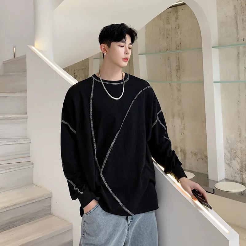 

Men Autumn Winter Stripe Splice Loose Casual Pullover Hoodie Male Women Streetwear Hip Hop Loose Bottom Sweatshirt Coat