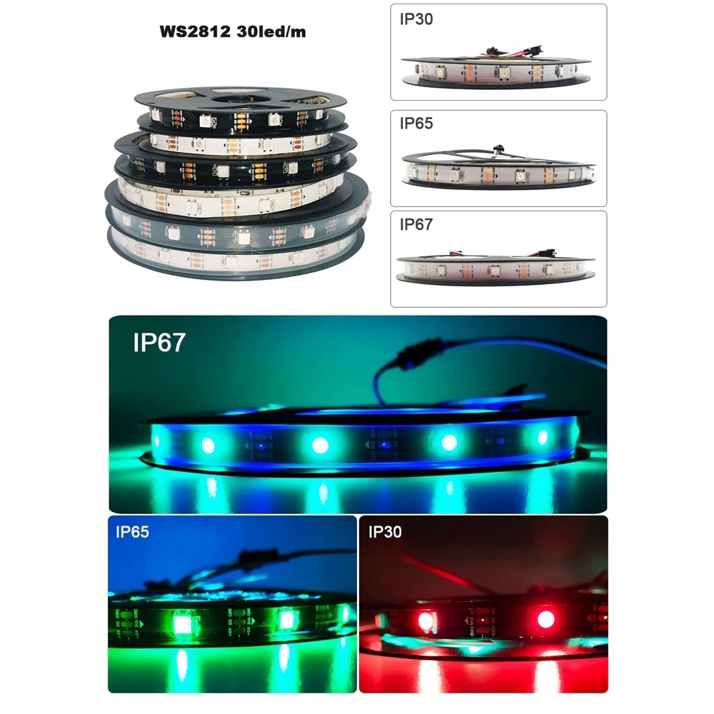 5 м WS2812B DC5V WS2812 полоса 30/60 светодиодов/м черный / белый PCB водонепроницаемый