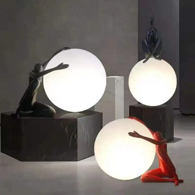 

Прикроватная лампа в скандинавском стиле, креативная индивидуальная модель для гостиной, спальни, прикроватный светильник с круглым шаром, скульптура человеческого фактора, настольная лампа