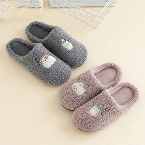 Winter Women Indoor Slippers Cozy Home Cartoon Warm Shoes Plush Non-Slip Corduroy Couple Slides Adul
