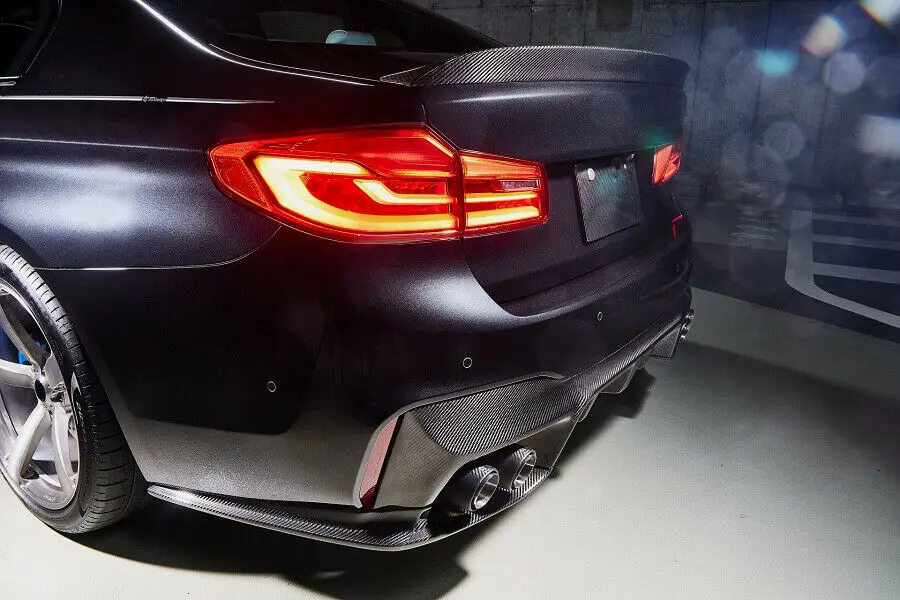 

For BMW F90 M5 2018-2020 Real Carbon Fiber Lower Exhaust Muffler Cover Splitter Kit Replacement Spoiler Rear Bumper Diffuser Lip