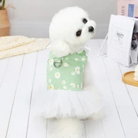 newest pet print clothes floral denim dog dress cute tutu skirt clothing chihuahua apparel with leash string set hot sell