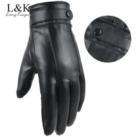 2021 hot mens autumn winter pu leather gloves male black keep warm mittens touch screen windproof driving guantes ciclismo