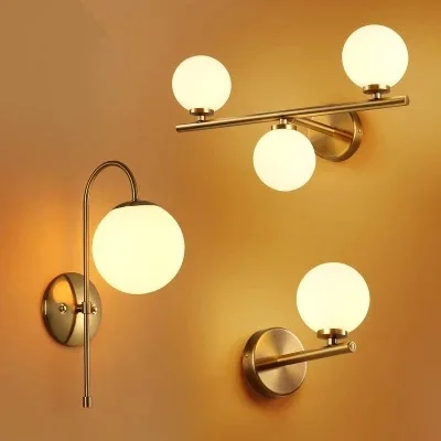 

Nordic Modern LED Wall Lamp Glass Ball Bathroom Mirror Beside American Retro Wall Light Sconce Wandlamp Aplique Murale