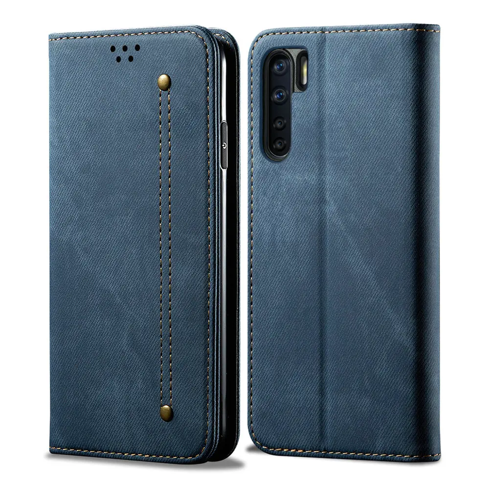 Для OPPO A91 F15 защитный чехол флип-чехол для роскошный однотонный кожаный джинсовый