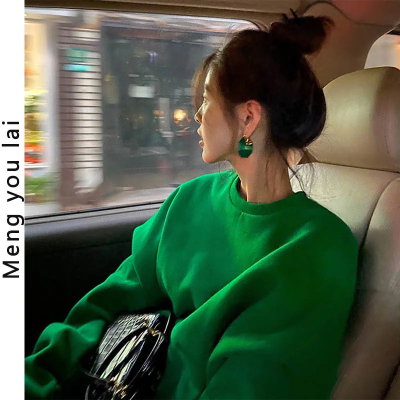 

CMAZ 2021 Autumn Winter Thick Coats for Women Autumn and Winter Small Loose BF Idle Style Thickened Sweater Women's Design Sense