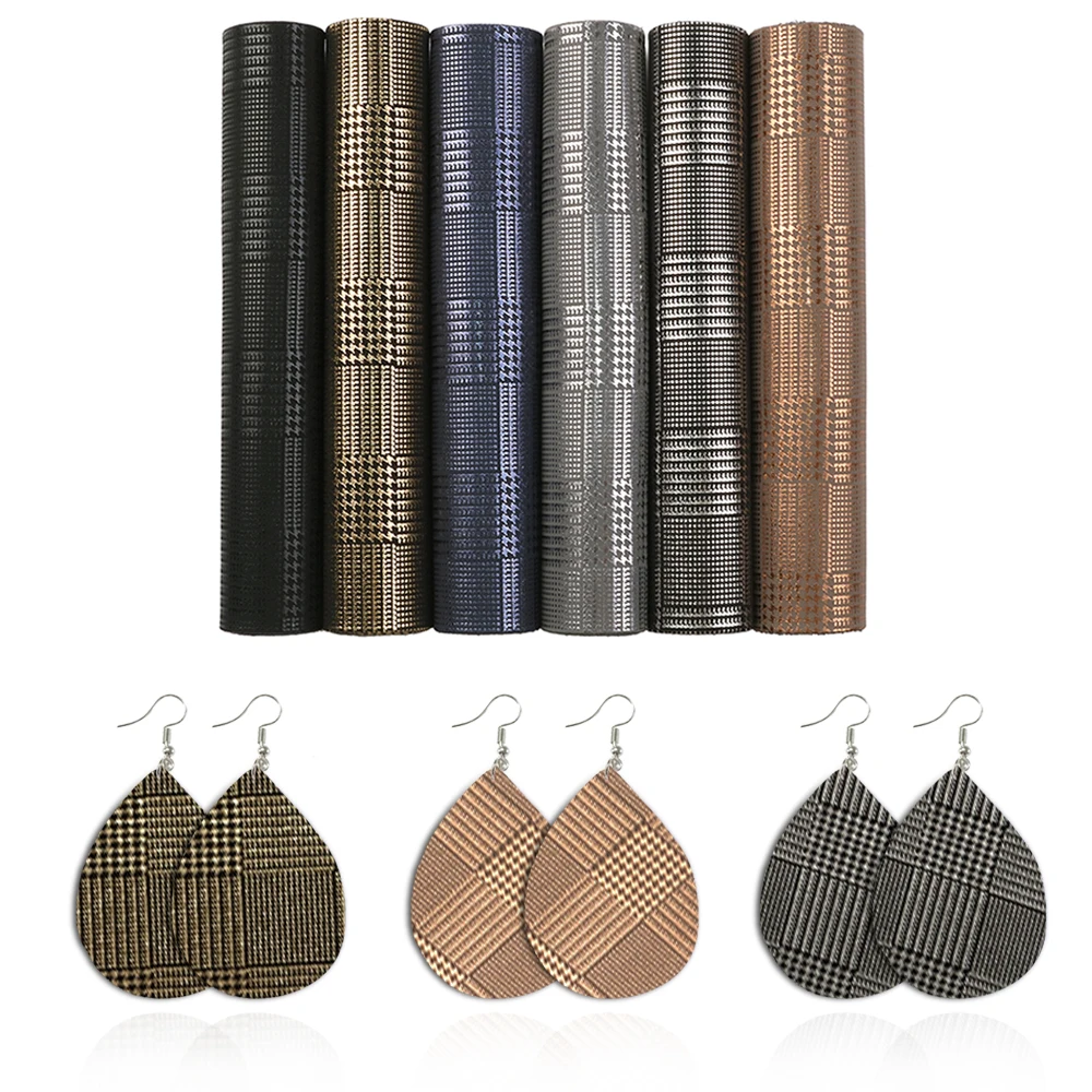 

A5 Size Plaid Patterns Faux Leather Fabric Sheet Set For DIY Handmade Earring Bows Making Home Textile,1Yc10873