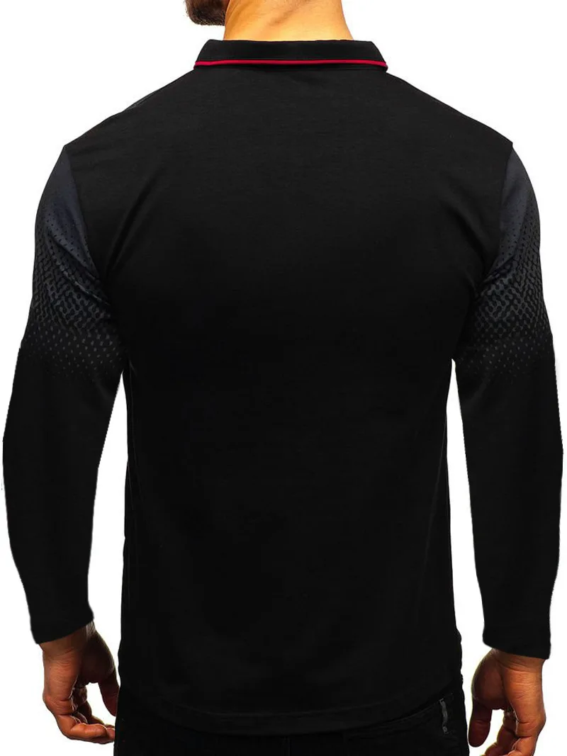 Поло para hombre Nuevo verano manga larga cuello vuelto тонкие повседневные топы транспарантные estampado 3D manga larga Polo