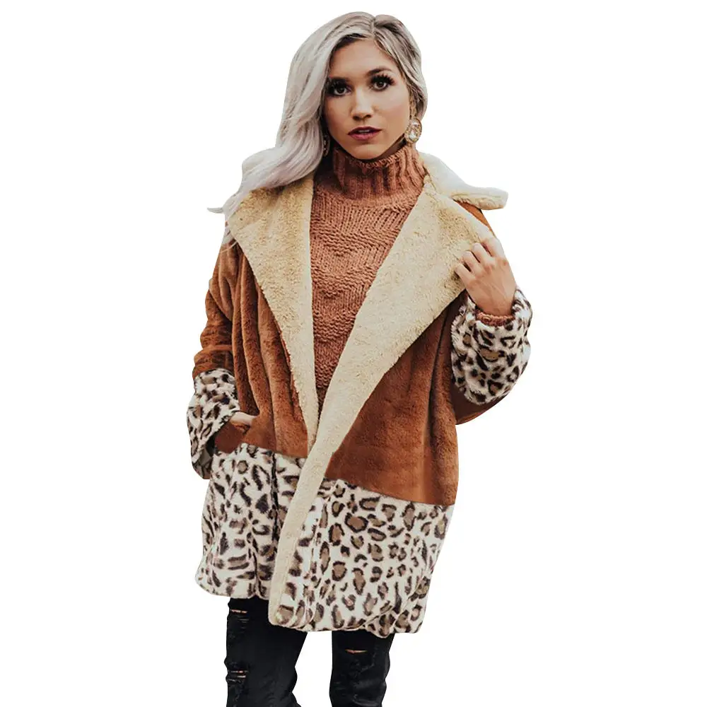 

Sexy Leopard Teddy Coat Fluffy Sherpa Fleece Cardigan Leopard Patch Winter Warm Jacket Luxury Faux Fur Coat