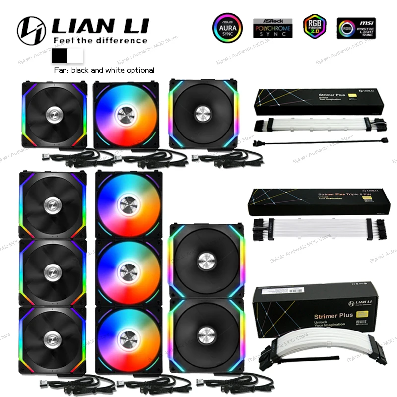 Подлинный вентилятор LIAN LI UNI 12 см 14 см RGB для ПК, охлаждающий вентилятор 120 мм PWM ARGB для чехла, охлаждающий вентилятор Strimer Plus ATX 24PIN, Удлинительный кабель для графического процессора - изображение