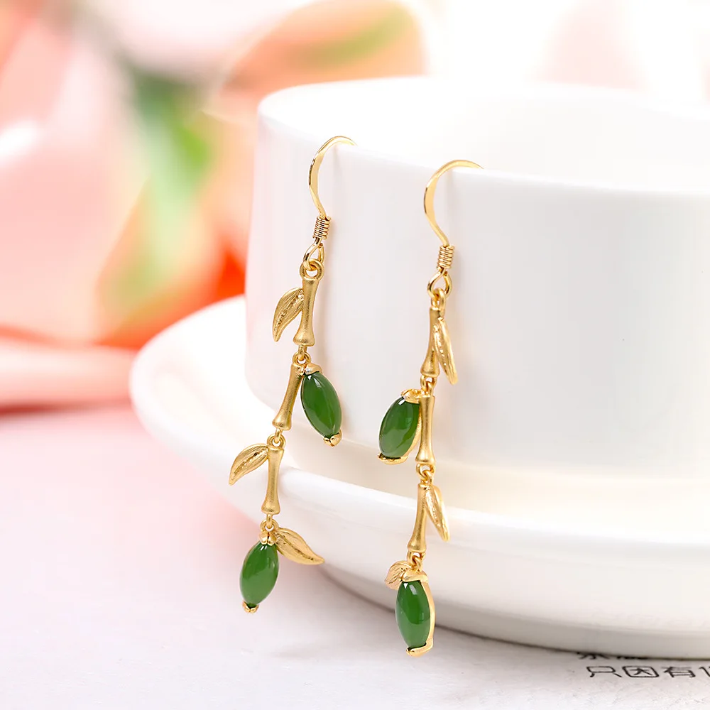 

Модный кулон MetJakt из стерлингового серебра 925 пробы в китайском стиле с яшмой Хэтянь, элегантные бамбуковые листья