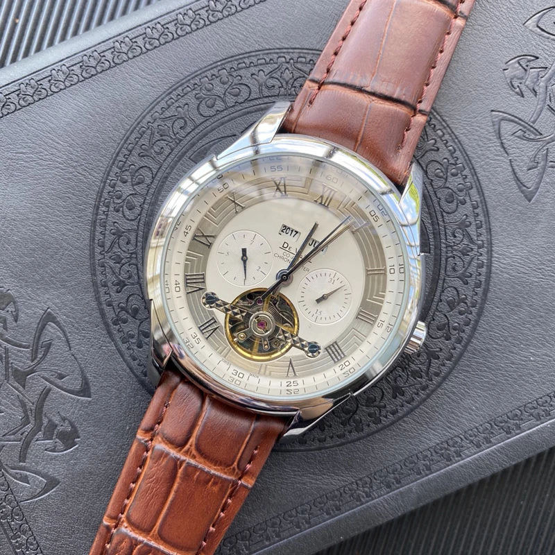 

DE-VILLE Tourbillon Men Luxury Mechanical for Omega Watch Multifunctional Automatic Leather Wristwatch Casual Fashion Timepieces