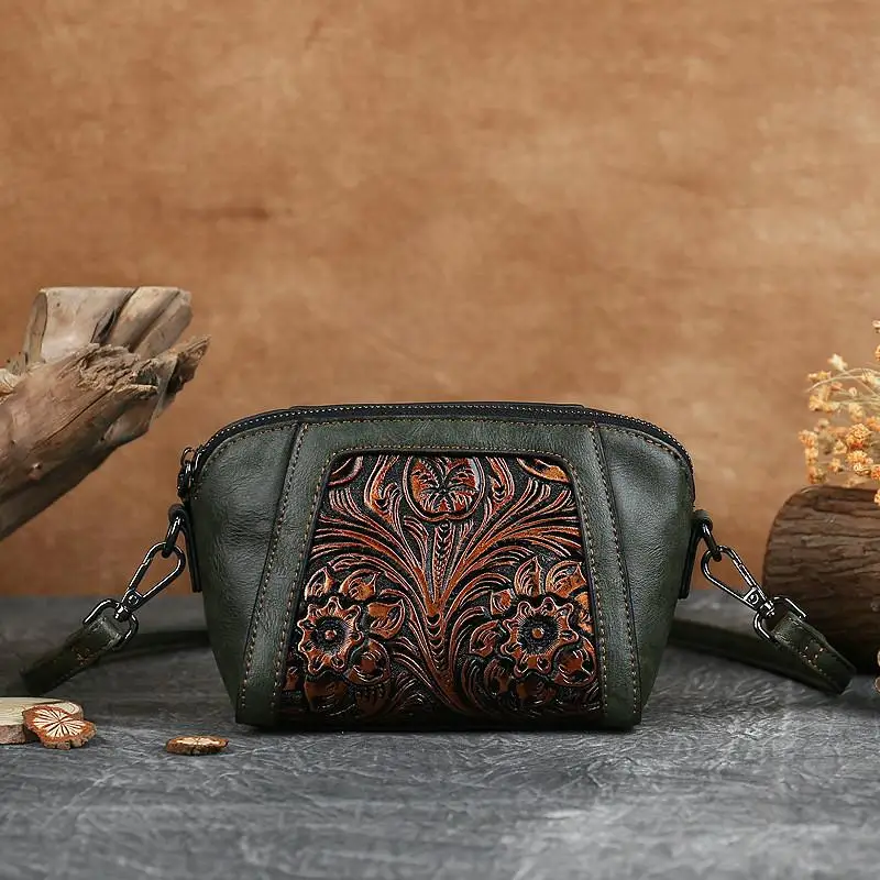 

Retro Spring Summer 2021 New Embossed Small Square Bag Versatile Handmade Floral Shoulder Crossbody Bags for Women