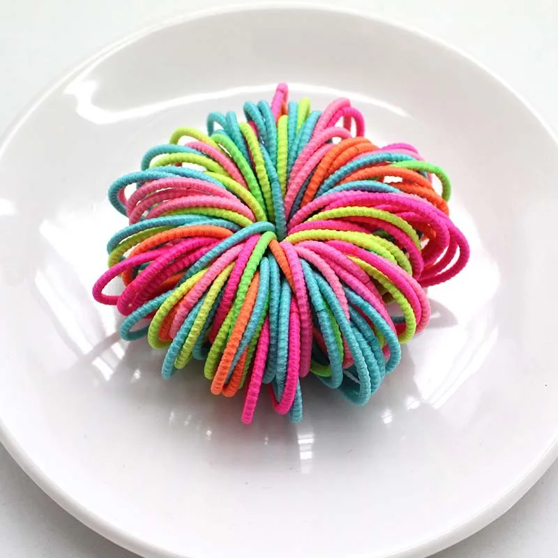 100 Pcs Girl Hair Rings Fluorescent Color Hair Accessories Ponytail Rubber Hair Rope High Elastic Hair bnads Head Rope for Girls
