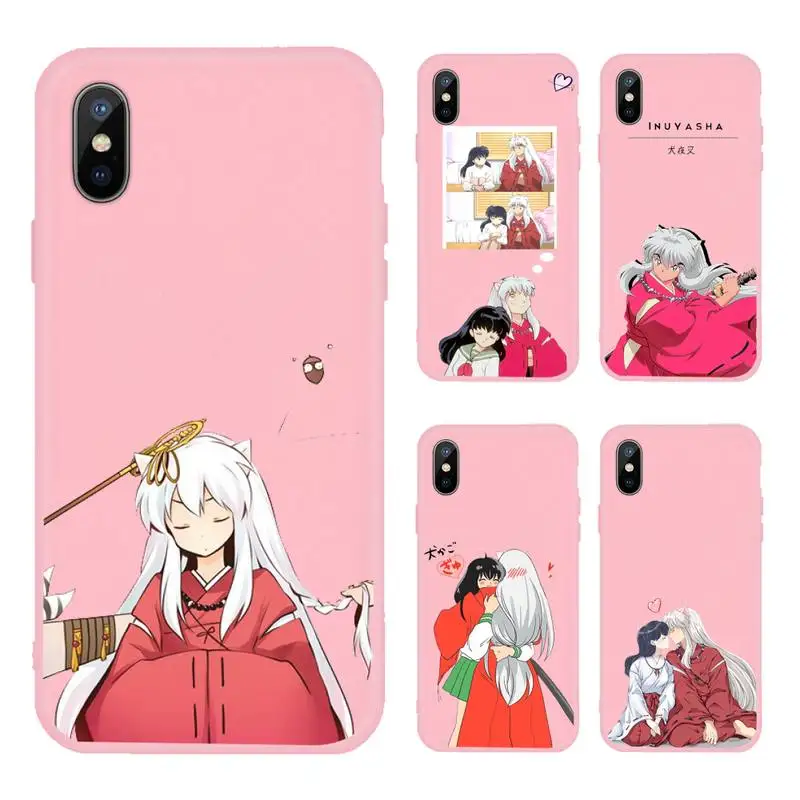 

Anime Japan Cartoon Inuyasha Higurash Phone Case Pink Candy Color for iPhone 11 12 mini pro XS MAX 8 7 6 6S Plus X SE 2020 XR