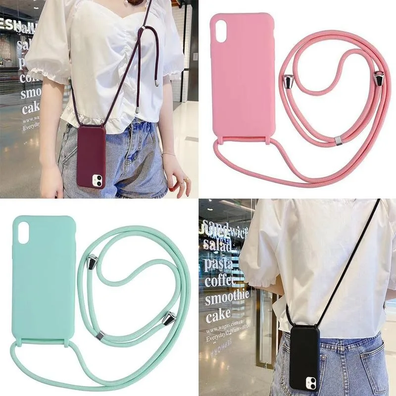 

Chain Necklace Phone Case For iPhone 11 Pro Max XS Max 6 7 8 Plus XR SE 2020 With Lanyard Neck Strap Rope Cord Silicone Cover