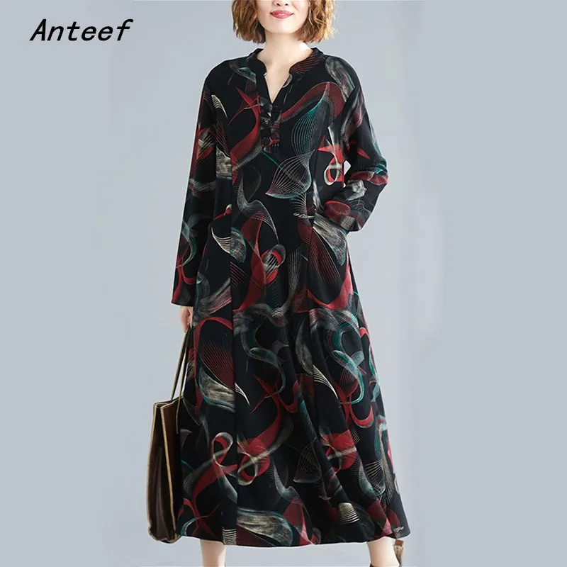 Женское Хлопковое платье рубашка с длинным рукавом цветочным принтом|Женские