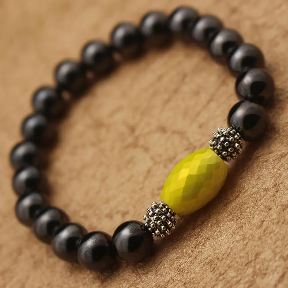 Магнитный эластичный браслет из гематита 8 мм круглые бусины с граненым стеклом