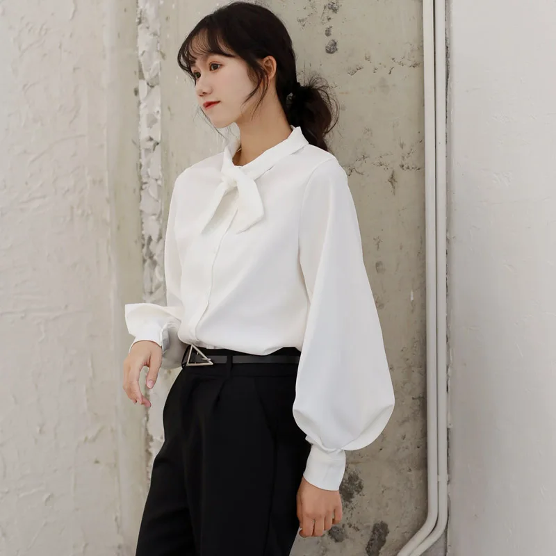 

Women Shirts Bow with Button Camisas Mujer Spring Korean Women Blouse Casual Loose Long Sleeve Solid Color Ladies Tops 8896 50