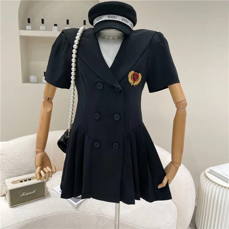 

Women's Spring Summer 2021 Fashion Slim high waist double breasted pleated suit Dress