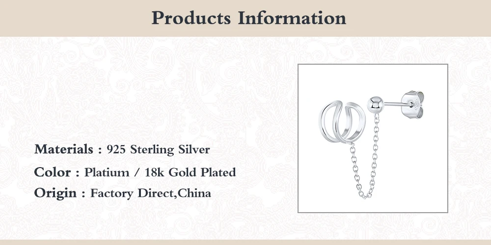 Женские серьги-гвоздики с цепочкой CANNER из стерлингового серебра 925 пробы 1 шт.