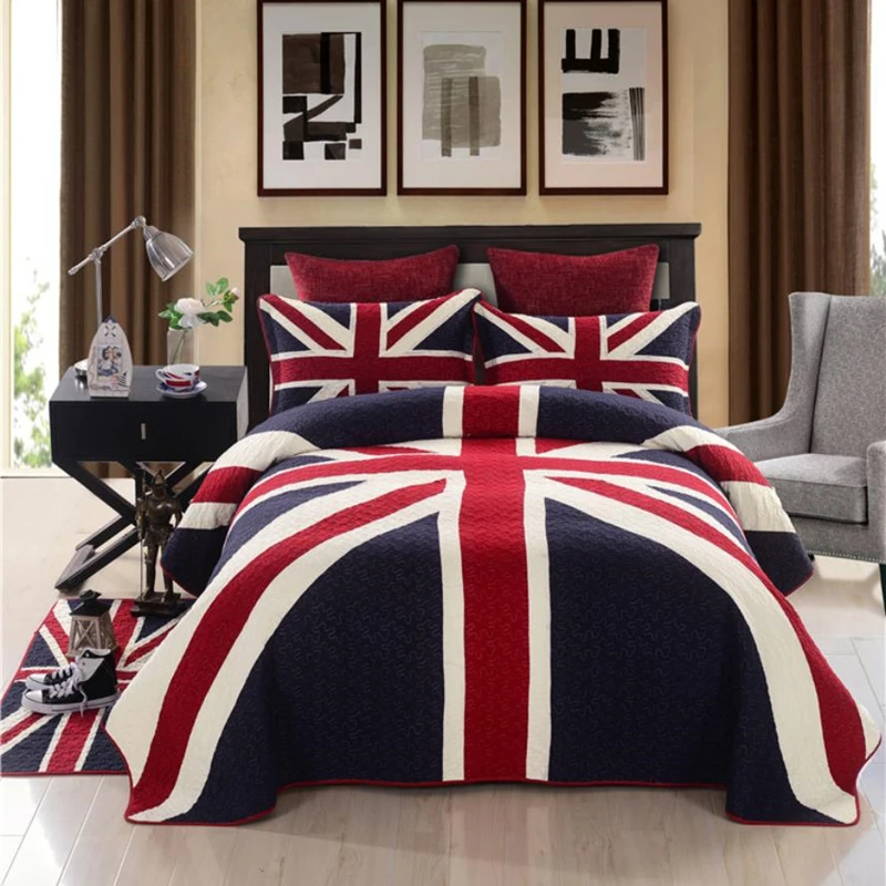 

1pc Bed cover+2pcs Pillowcases British Fashion Bedspread London Dream Bedding set cotton Quilt Quilting Blanket Double bed