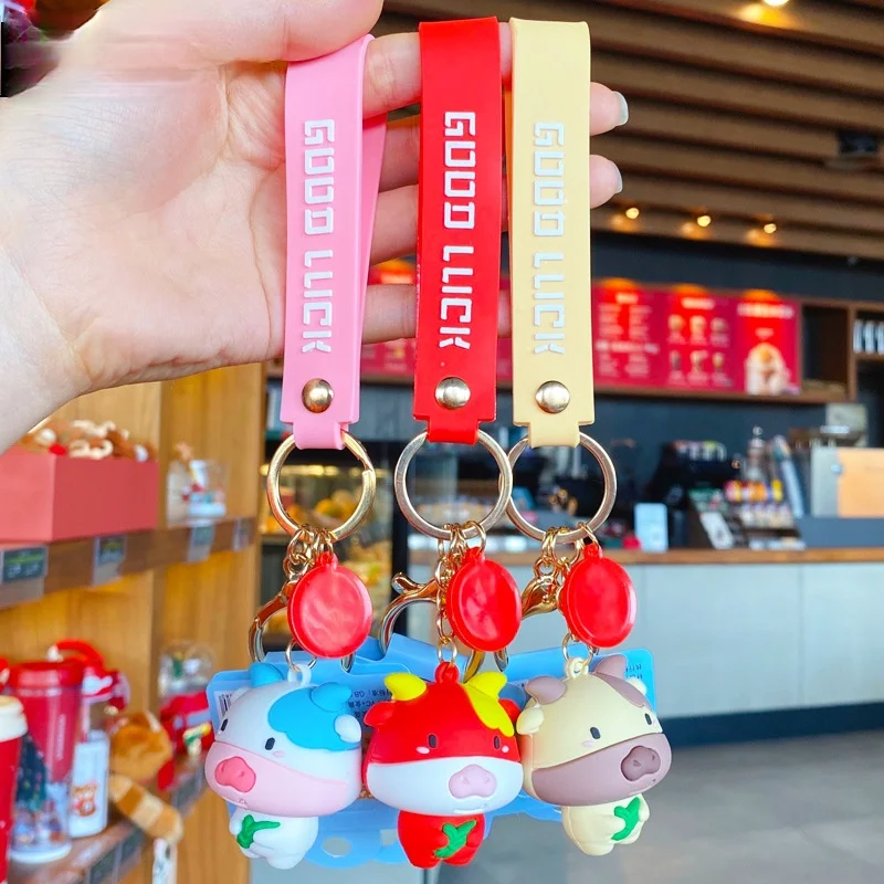 Fashion Cute Cute Cow Anime Key Chain    Creative Cartoon Fun Charm Key Chain   Lady Cute Bag Mobile Phone Key Chain Pendant
